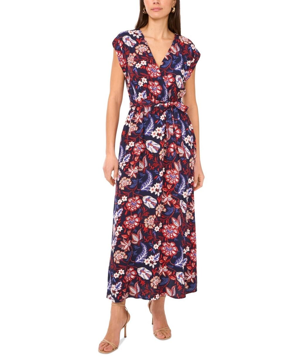 Sam & Jess Women's Floral Challis Belted Maxi Dress Multi Size M 3059